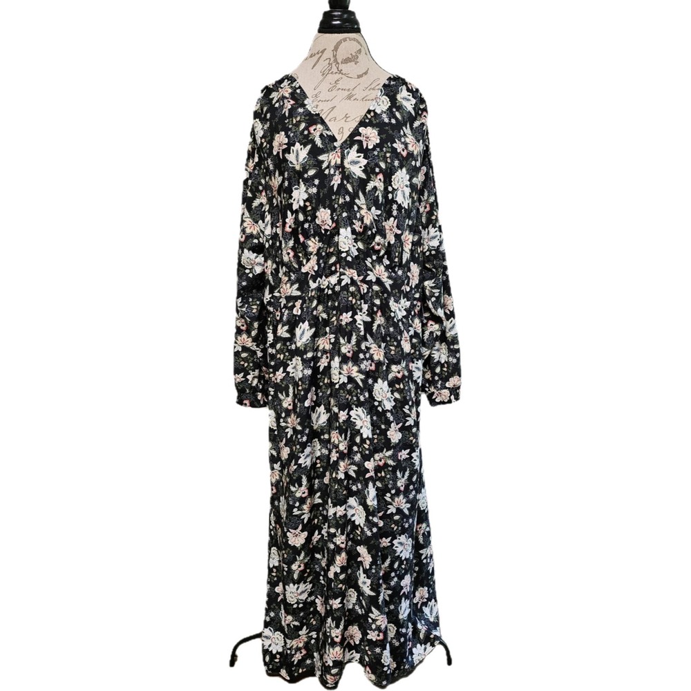 Lane Bryant $110 Black Floral Midi Dress Size 24 Witchy Dark Cottagecore - Picture 4 of 10